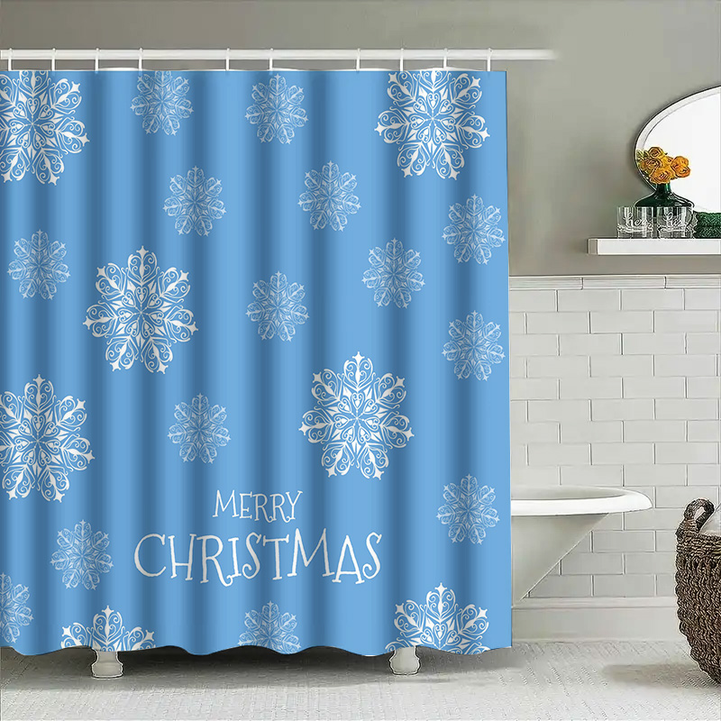 Home Decor Bathroom Ideas - 크리스마스 샤워 커튼 눈송이 블루 욕실