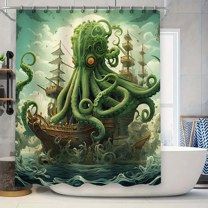 Home Decor Bathroom Ideas - 문어 선박 샤워 커튼 초현실적 인