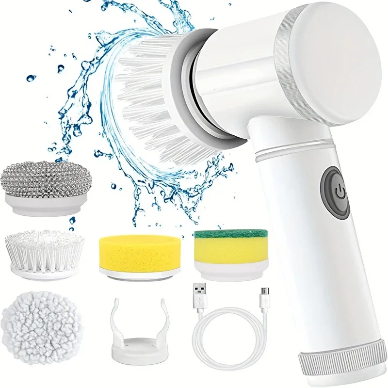 Home Bathroom Cleaning Machine - 교체 가능한 브러시 헤드 5개, 충전식