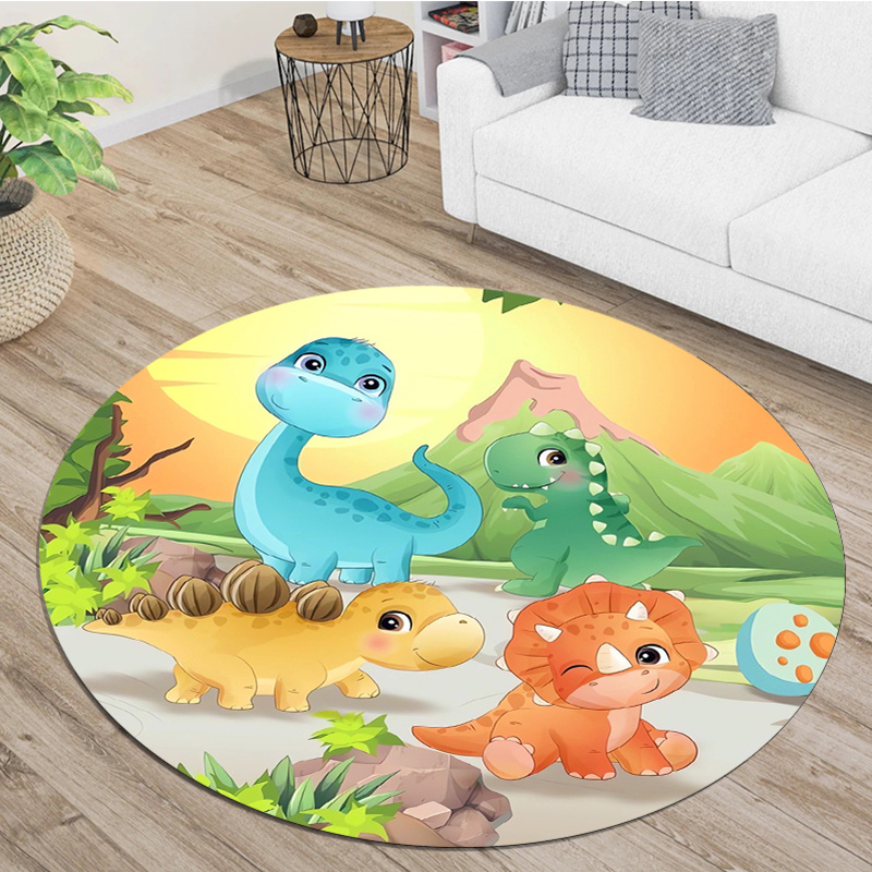 Zara Home Bathroom Rug - 귀여운 만화 공룡 산 일몰 원형