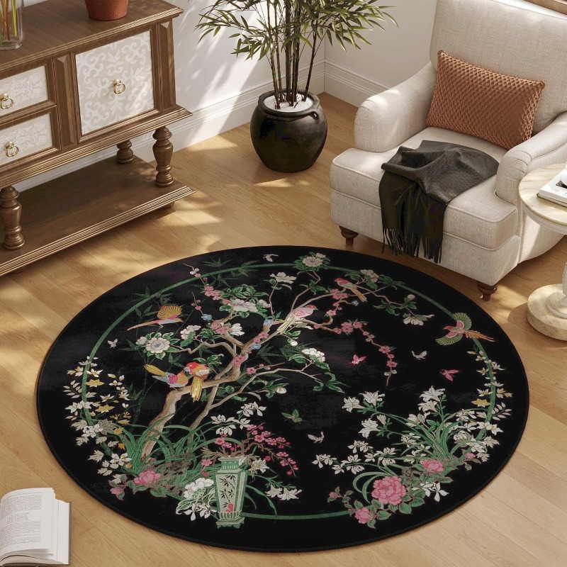 Zara Home Bathroom Rug - 중국풍 꽃새 무늬 원형 러그 꽃새