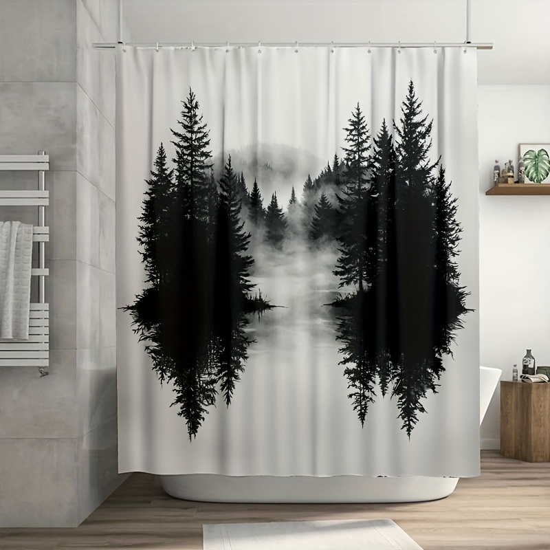 Home Decor Bathroom Ideas - 미스티 포레스트 우드랜드 샤워 커튼 자연