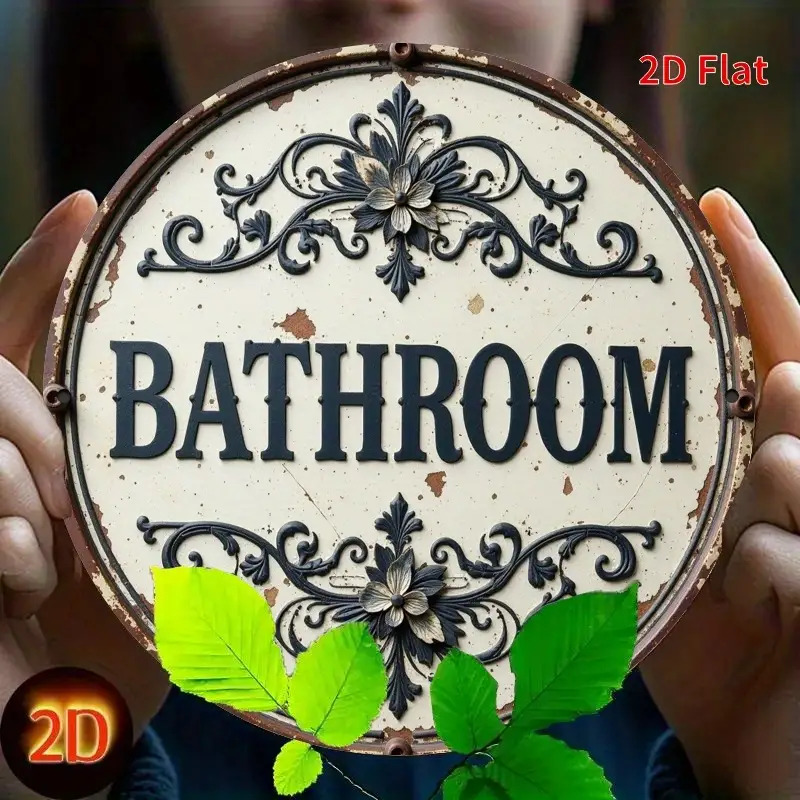 Home Bathroom Name - 2D 플랫, 1개 빈티지 원형 금속