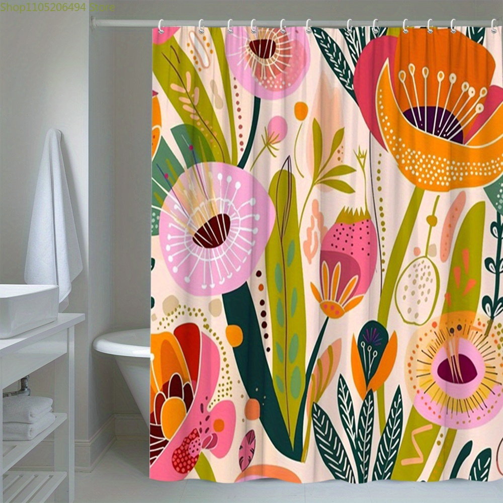 활기 넘치는 꽃무늬 샤워 커튼, 추상적인 식물 디자인, - Home Decor Bathroom Ideas 리뷰 및 가격