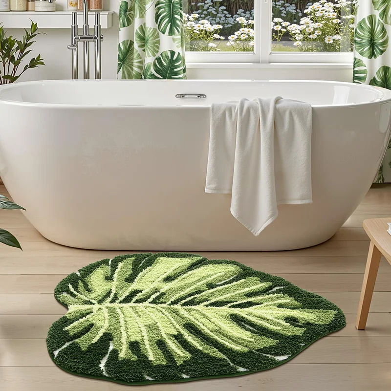 VIKAMA 미끄럼 방지 목욕 매트 녹색 잎 디자인 욕 - Zara Home Bathroom Rug 리뷰 및 가격