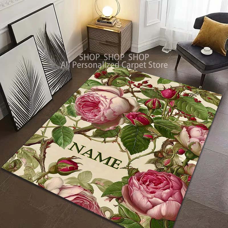 1PC 개인화 된 사용자 정의 이름 꽃 인쇄 카펫 거실 - Home Bathroom Name 리뷰 및 가격