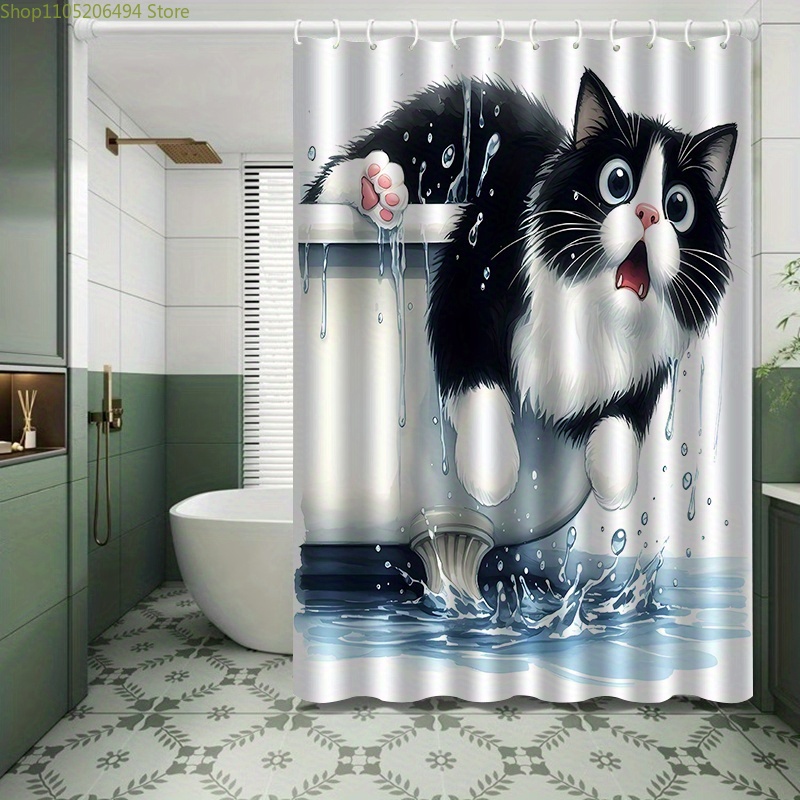 욕조에서 뛰어나오는 재미있는 고양이 샤워커튼, 귀여운  - Home Decor Bathroom Ideas 리뷰 및 가격