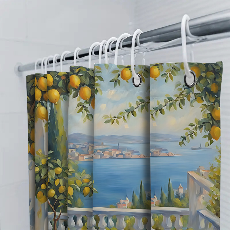 지중해 레몬 가든 샤워 커튼, 해안 빌라 뷰 디자인,  - Home Decor Bathroom Ideas 리뷰 및 가격