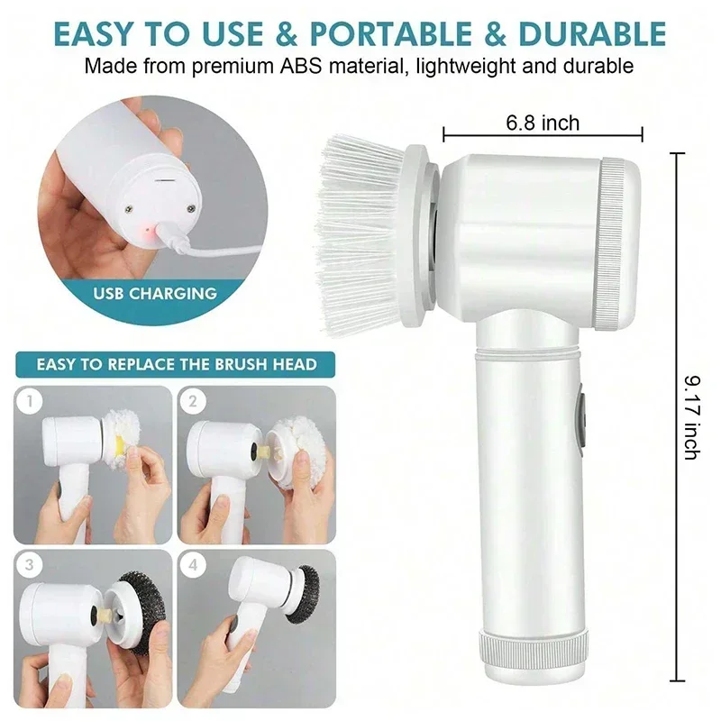 교체 가능한 브러시 헤드 5개, 충전식 욕실 및 주방  - Home Bathroom Cleaning Machine 리뷰 및 가격