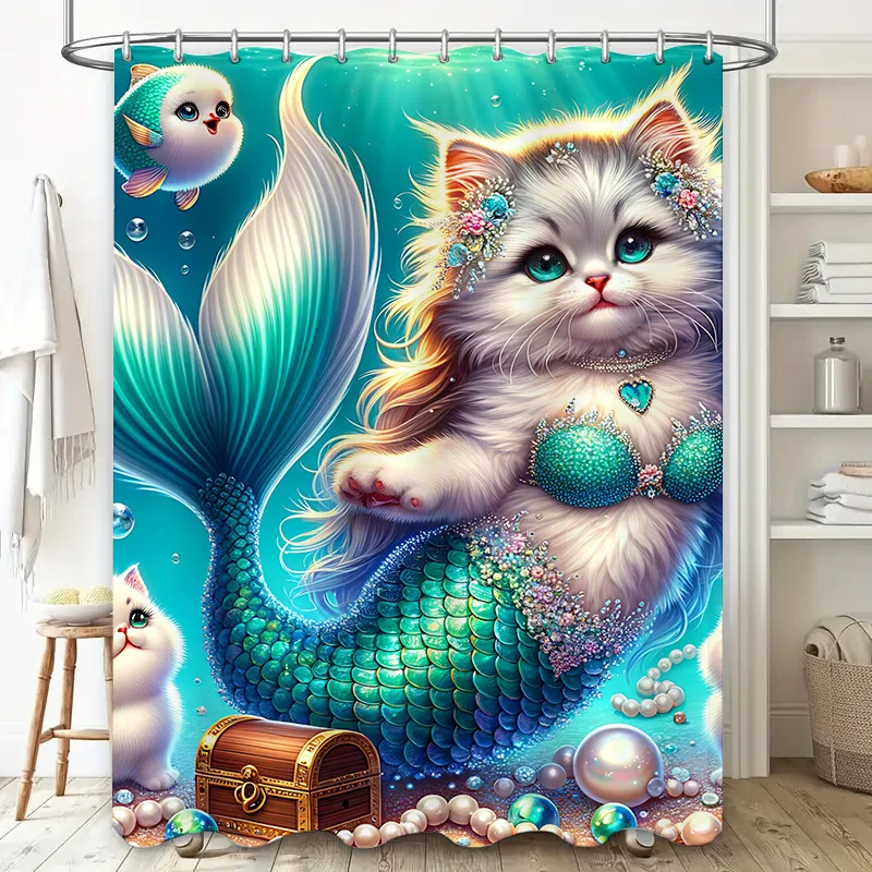 샤워 커튼 인어 고양이 물고기 꼬리 장식 방수 홈 욕실 - Home Decor Bathroom Ideas 리뷰 및 가격