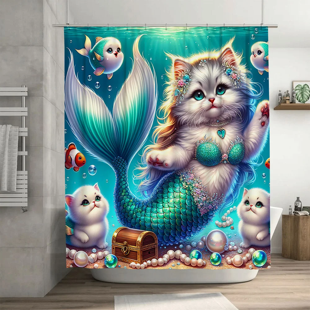 샤워 커튼 인어 고양이 물고기 꼬리 장식 방수 홈 욕실 - Home Decor Bathroom Ideas 리뷰 및 가격