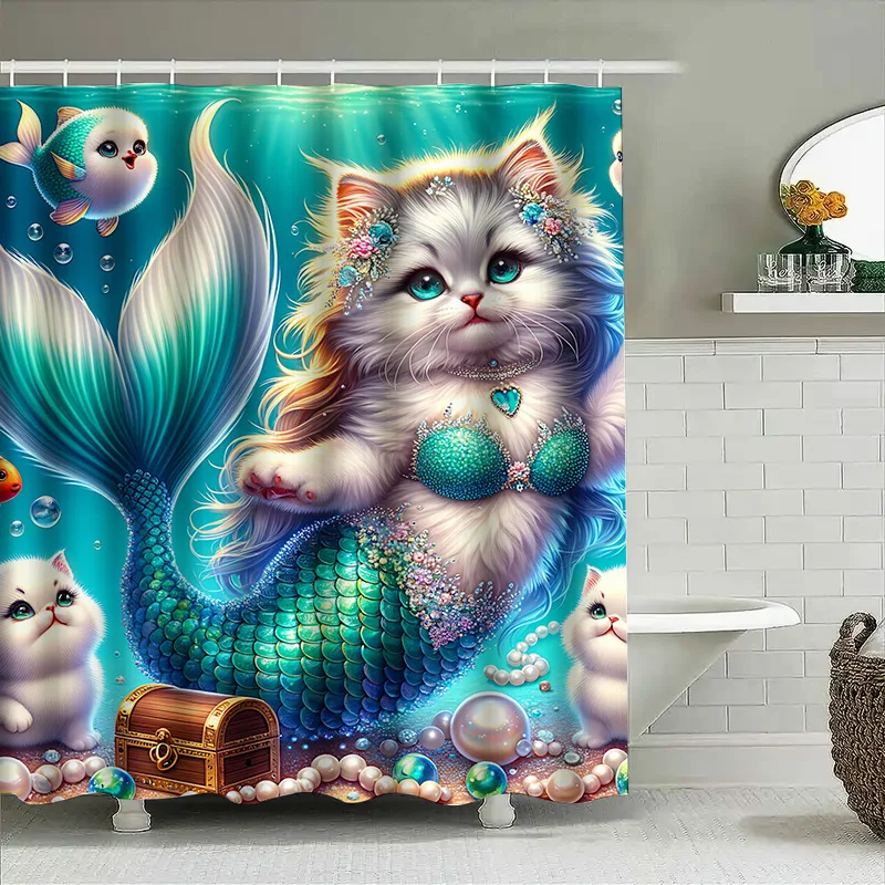 샤워 커튼 인어 고양이 물고기 꼬리 장식 방수 홈 욕실 - Home Decor Bathroom Ideas 리뷰 및 가격