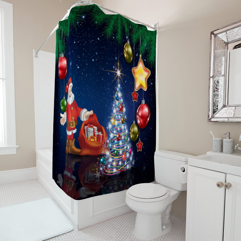 TU 크리스마스 샤워 커튼 산타클로스 축제 휴일 욕실  - Home Decor Bathroom Ideas 리뷰 및 가격