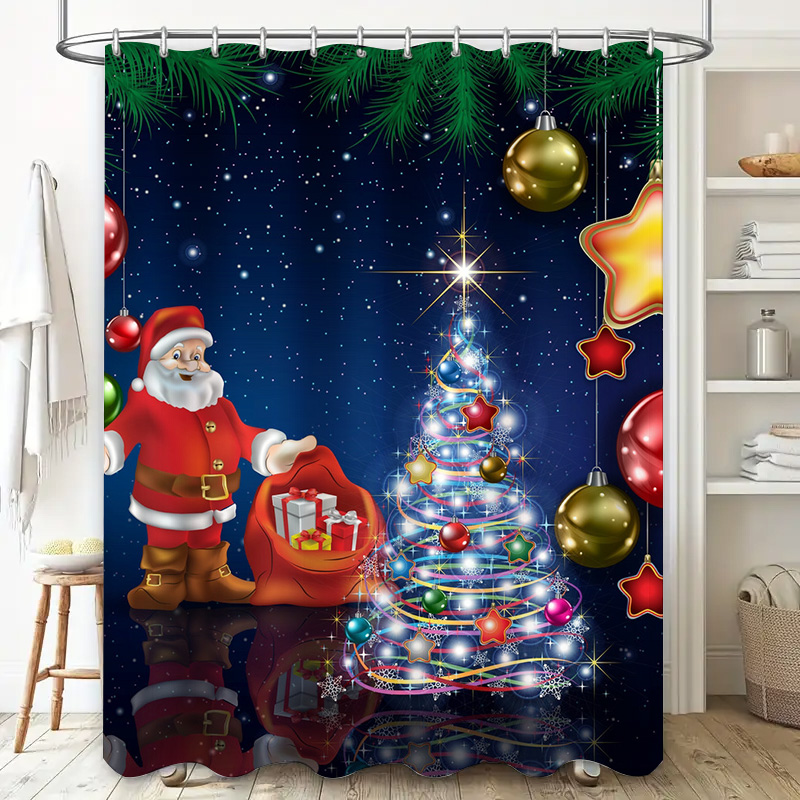 TU 크리스마스 샤워 커튼 산타클로스 축제 휴일 욕실  - Home Decor Bathroom Ideas 리뷰 및 가격