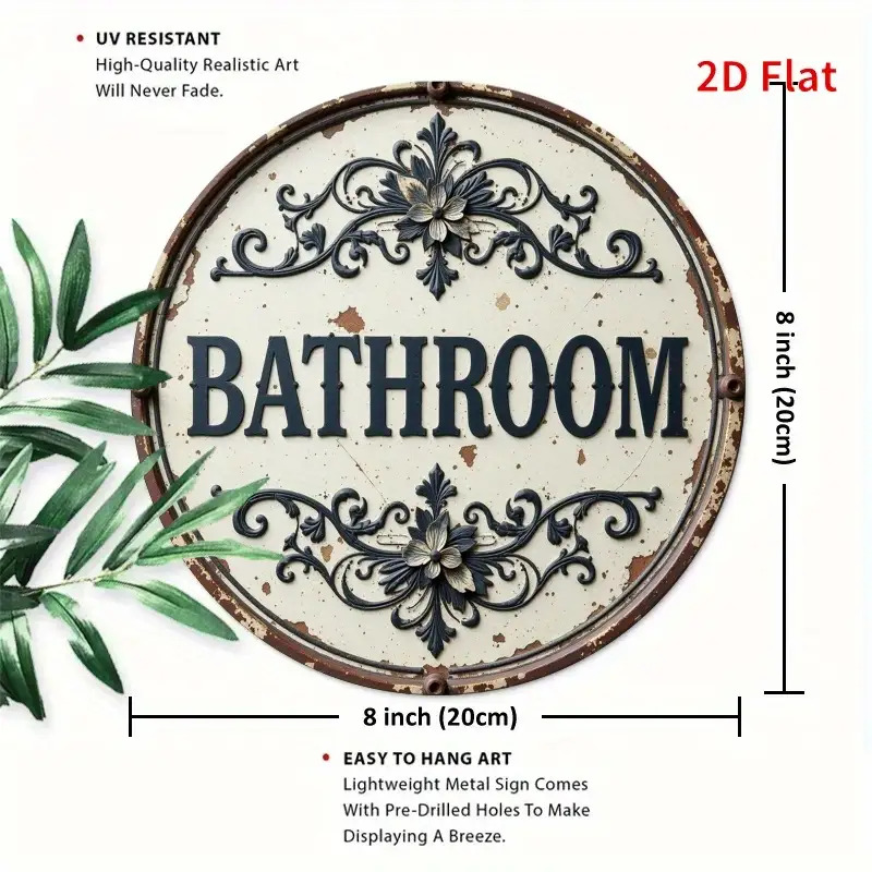 2D 플랫, 1개 빈티지 원형 금속 알루미늄 벽 장식  - Home Bathroom Name 리뷰 및 가격