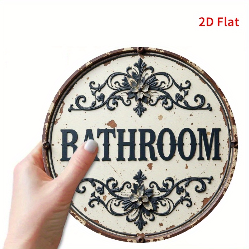 2D 플랫, 1개 빈티지 원형 금속 알루미늄 벽 장식  - Home Bathroom Name 리뷰 및 가격