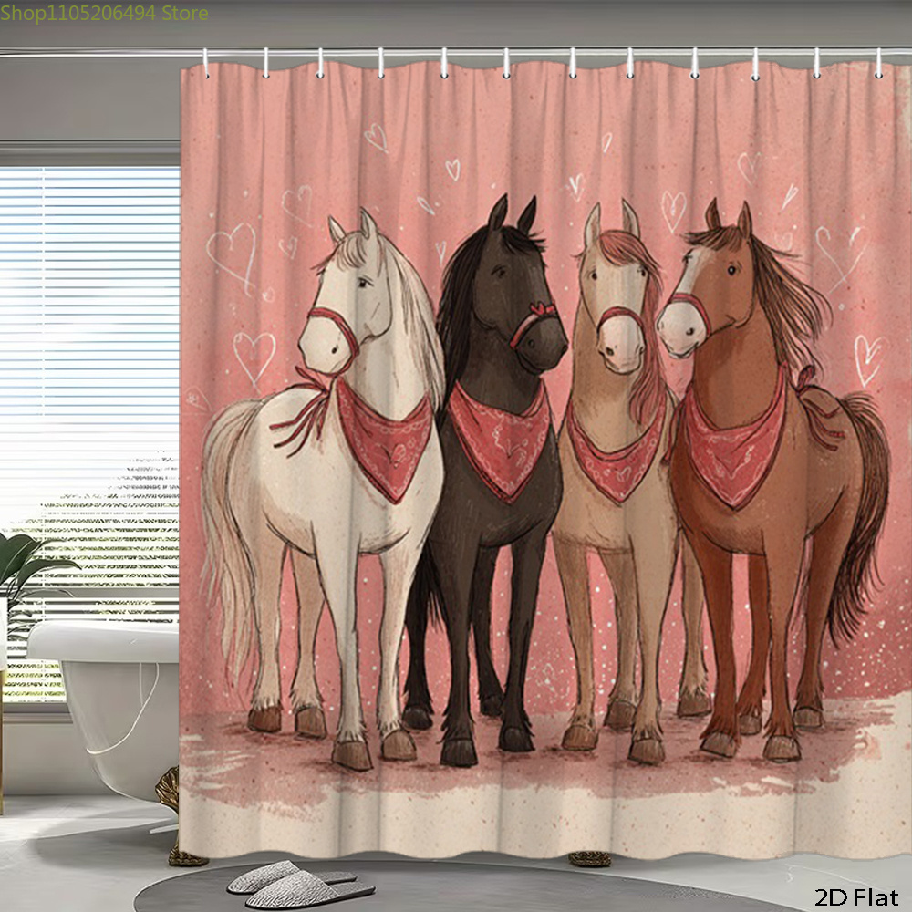 귀여운 말 샤워 커튼, 만화 동물 디자인, 가정 장식용 - Home Decor Bathroom Ideas 리뷰 및 가격