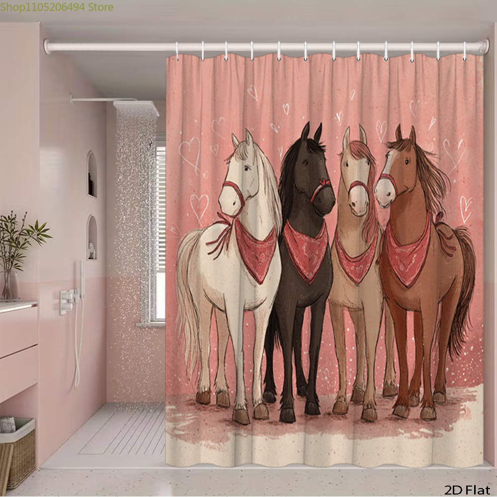귀여운 말 샤워 커튼, 만화 동물 디자인, 가정 장식용 - Home Decor Bathroom Ideas 리뷰 및 가격
